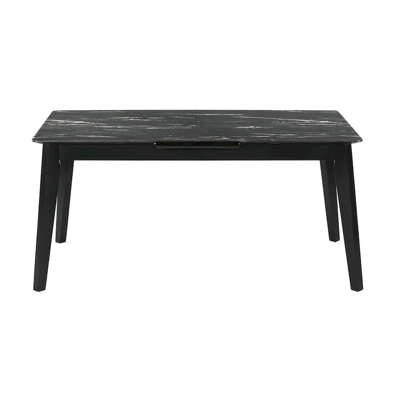 Black Faux Marble Extendable Dining Table with Self-Storing Leaf & Splayed Legs