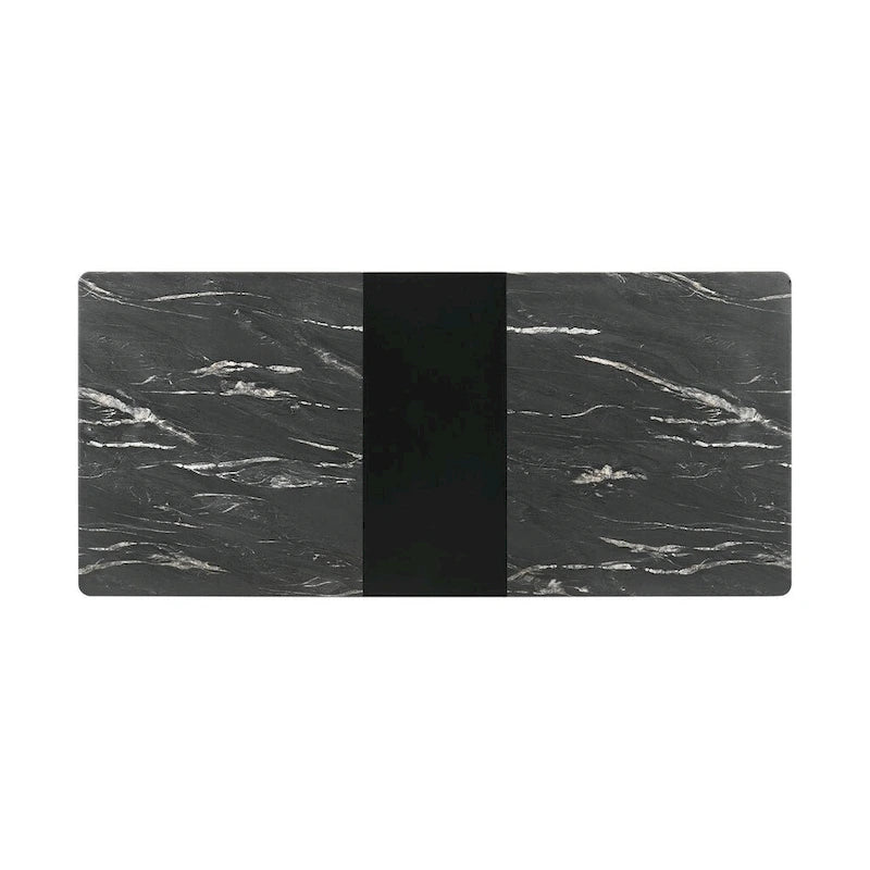 Black Faux Marble Extendable Dining Table with Self-Storing Leaf & Splayed Legs