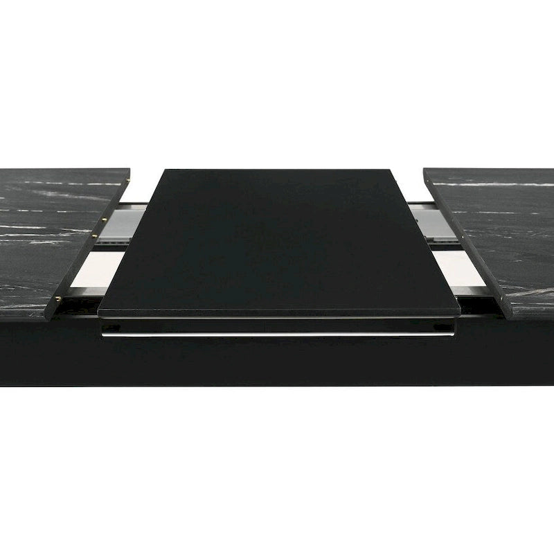 Black Faux Marble Extendable Dining Table with Self-Storing Leaf & Splayed Legs