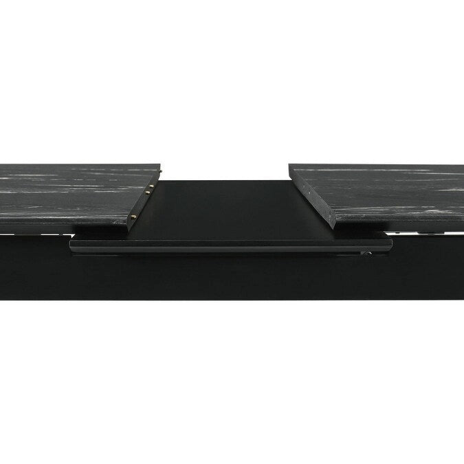 Black Faux Marble Extendable Dining Table with Self-Storing Leaf & Splayed Legs