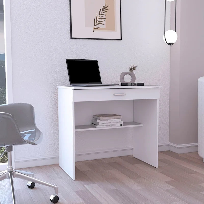 Compact Writing Desk with Drawer & Lower Shelf