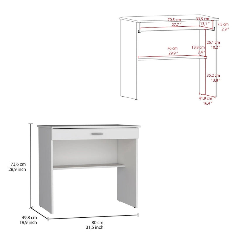 Compact Writing Desk with Drawer & Lower Shelf