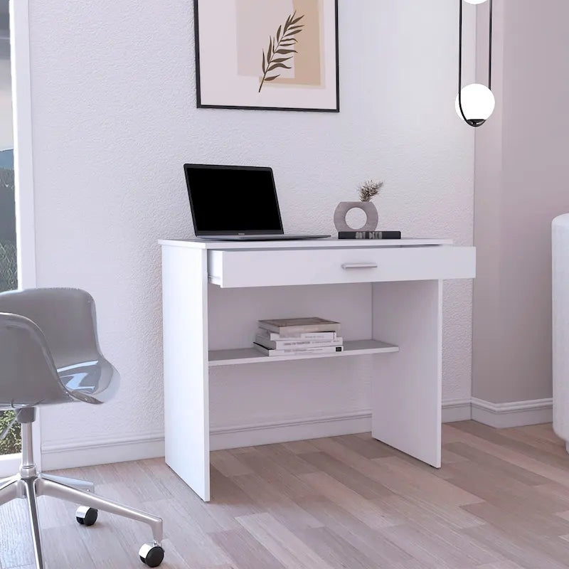 Compact Writing Desk with Drawer & Lower Shelf
