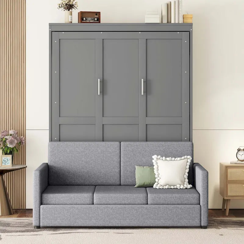 Queen Size Wall Murphy Bed with Sofa & Hidden Storage